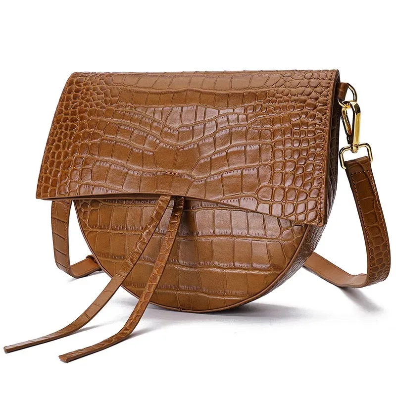 

Luxury Alligator Pattern Genuine Cow Leather Lady Small Saddle Purse Two-straps Women's Single Shoulder Bag Female Crossbody Bag