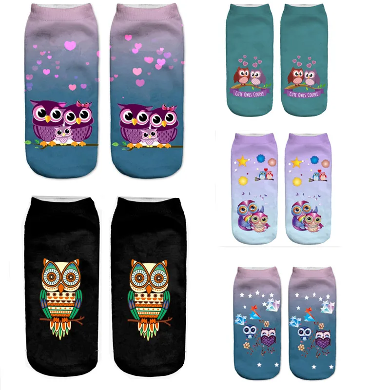 

SLMVIAN Wholesale High quality 3D Animal Owl Printed Socks Women Cute Unisex Ankle Socks Women Socks Happy Casual Socks-002-003