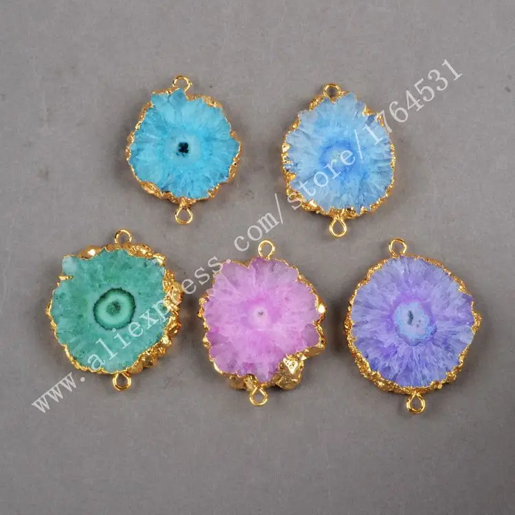 

BOROSA Gold Color Quartz Flower Shape Druzy Connector Rainbow Quartz Connector with Double Bails Quartz Jewelry Gems G0246
