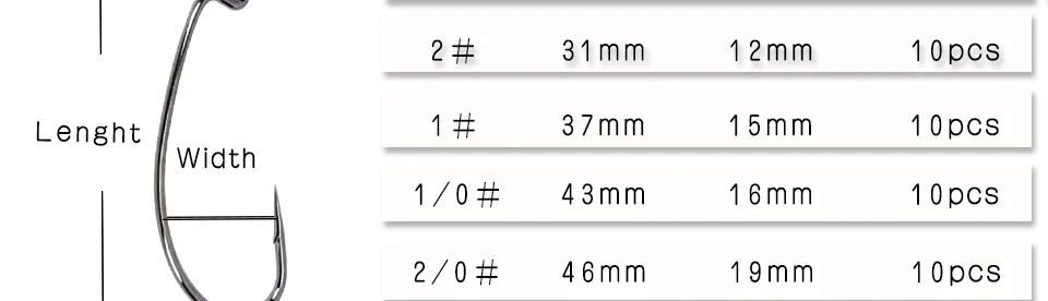 Tsurinoya 20 шт. 1 #, 1/0 #, 2 #, 2/0 # широкий живот кривошипный рыболовный крючок из углеродистой стали Крючки для мягкой приманки Pesca Peche колючий крючок