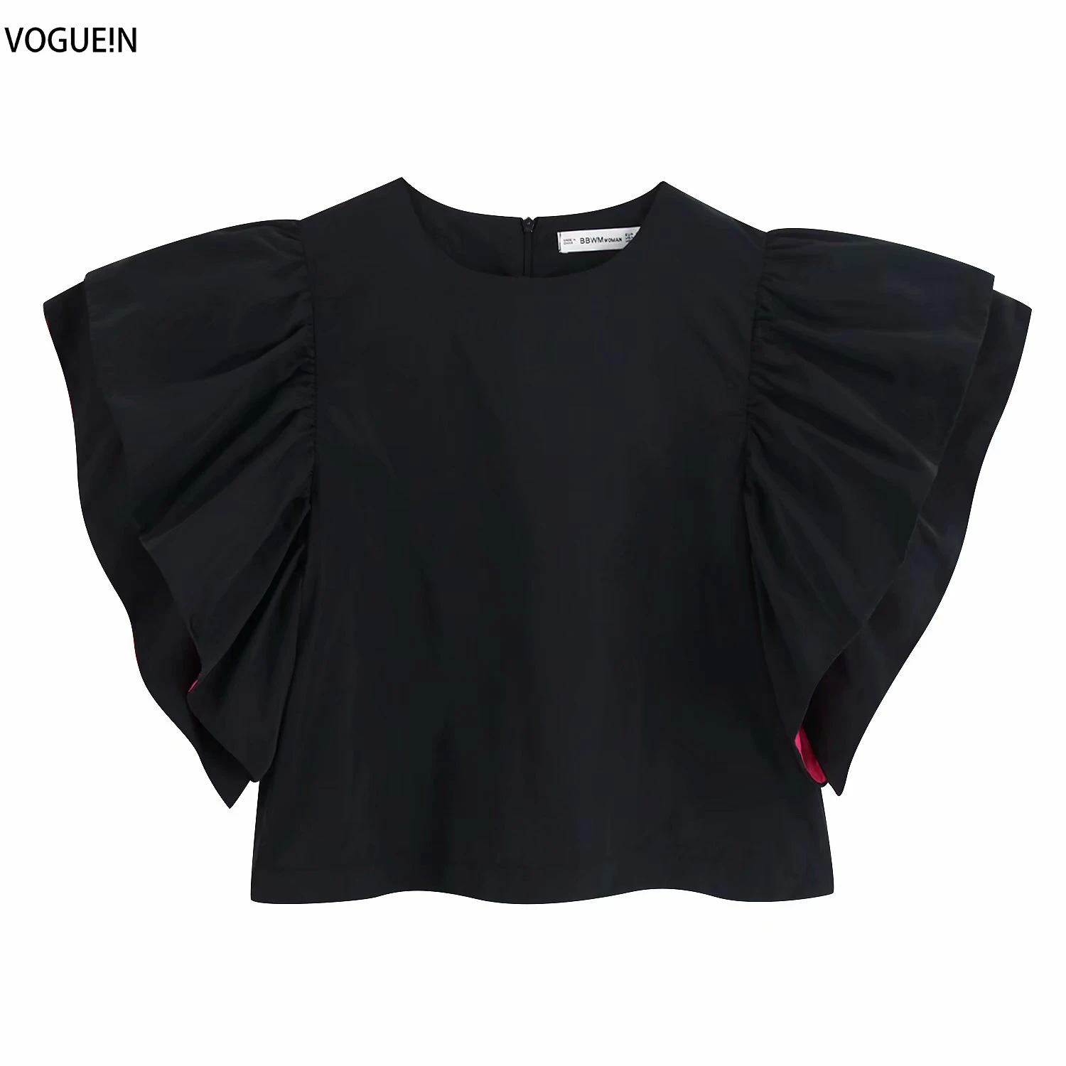 

VOGUEIN New Womens Summer Fashion Black Puff Sleeve O-Neck Short Top Shirt Blouse Wholesale