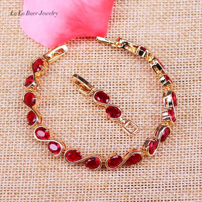 

L&B Best Birthday Present For Women Red Created Garnet "s" Square Gold Color Bracelet