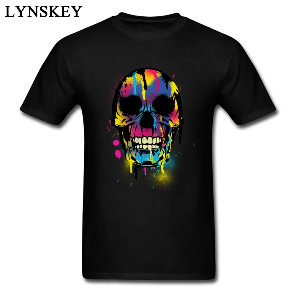 Custom O-Neck Boy T-shirts Summer Gift Tops Tees Short Sleeve Retro 100% Cotton Design Tee Shirts Top Quality Skull with Colorful Drips And Paint Splatters black