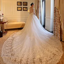 Роскошные наряды с длинным рукавом свадебное платье собора/Королевского поезда Китай свадебное платье бальное платье с v-образным вырезом Винтаж Vestido De Noiva