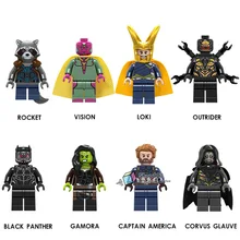 80 шт./партия D019-026 Супер Герои ракета Локи outriers Gamora Corvus Glaive Черная пантера видение строительные блоки игрушки