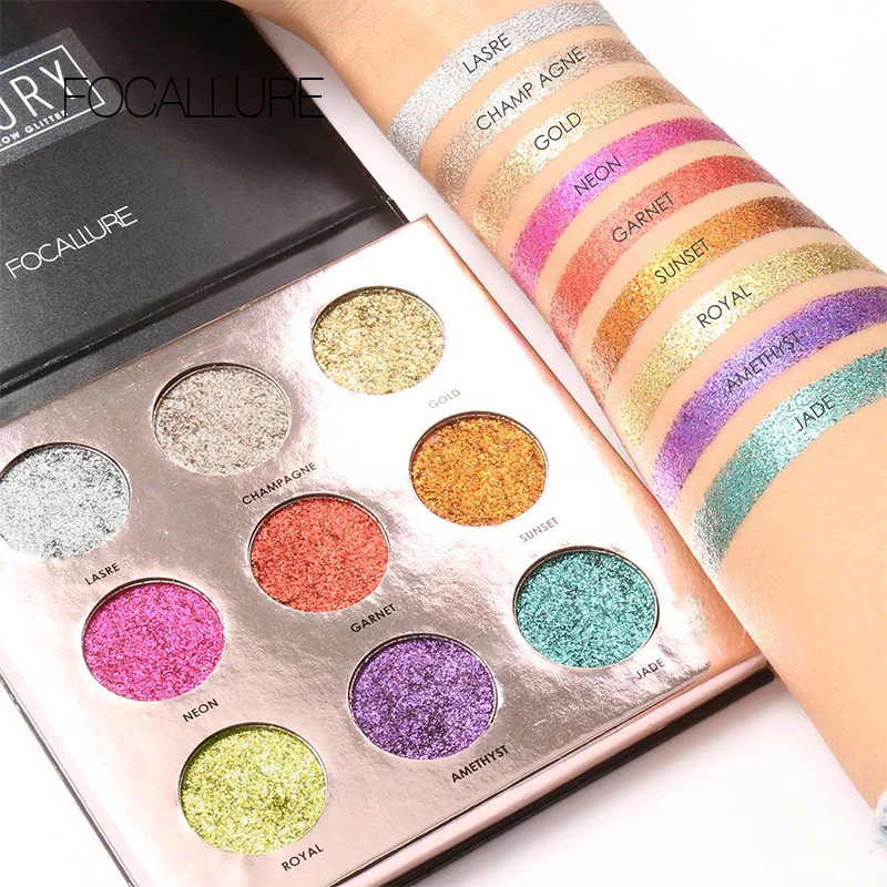 

FOCALLURE 9 Colors Highly Pigmented Diamond Shinny Glitter Eyeshadow Palette Make Up Cosmetic Eye Shadow Kit Set