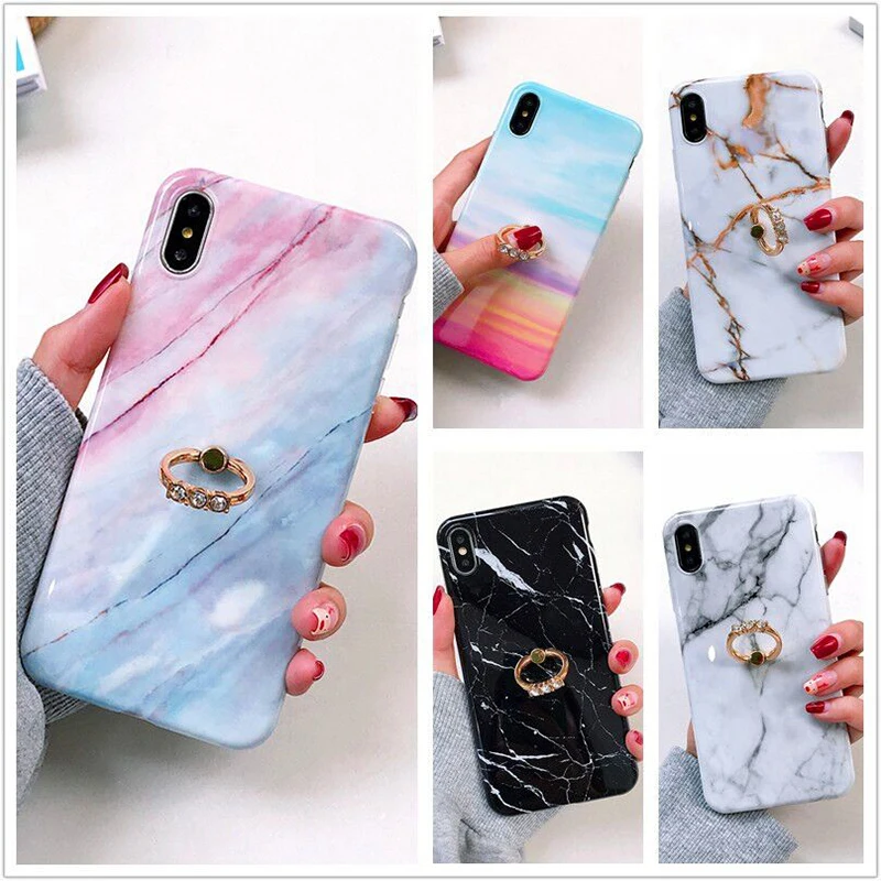 

LOVECOM Hot Classical Marble Phone Case For Samsung Galaxy A10 A20 A30 A50 A70 M10 Soft TPU Back Cover With Crystal Finger Ring