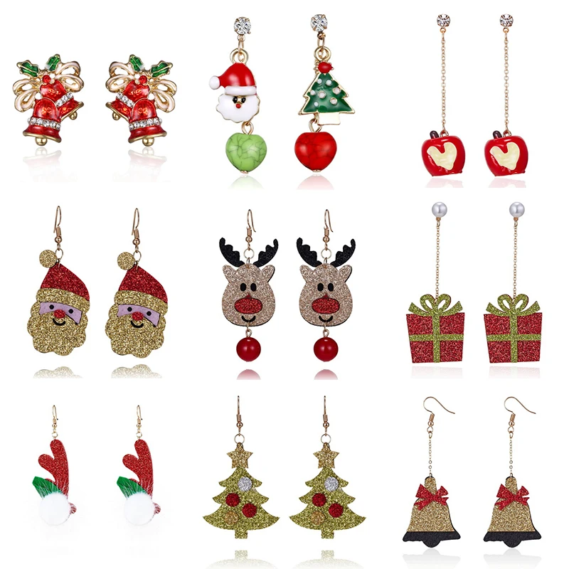 

Fashion Alloy Christmas Series Earrings Snowflake Bells Bow Deer Love Apple Christmas Earrings fit for women's Christmas present