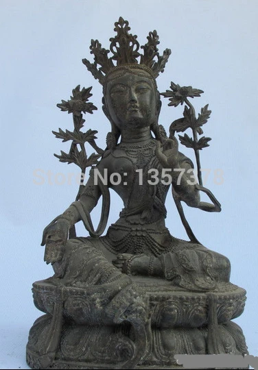 

shitou 00376 14"Tibet Temple Pure bronze Green Tara Kwan-yin Buddha Bodhisattva statue