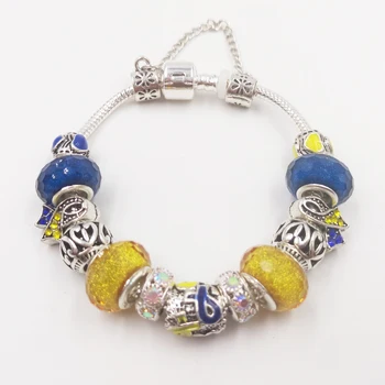 

Sue Phil Lovely Girl Blue yellow Bracelet For Women Glass Bead Crystal Breast Cancer Awareness hot sale friendship bracelets