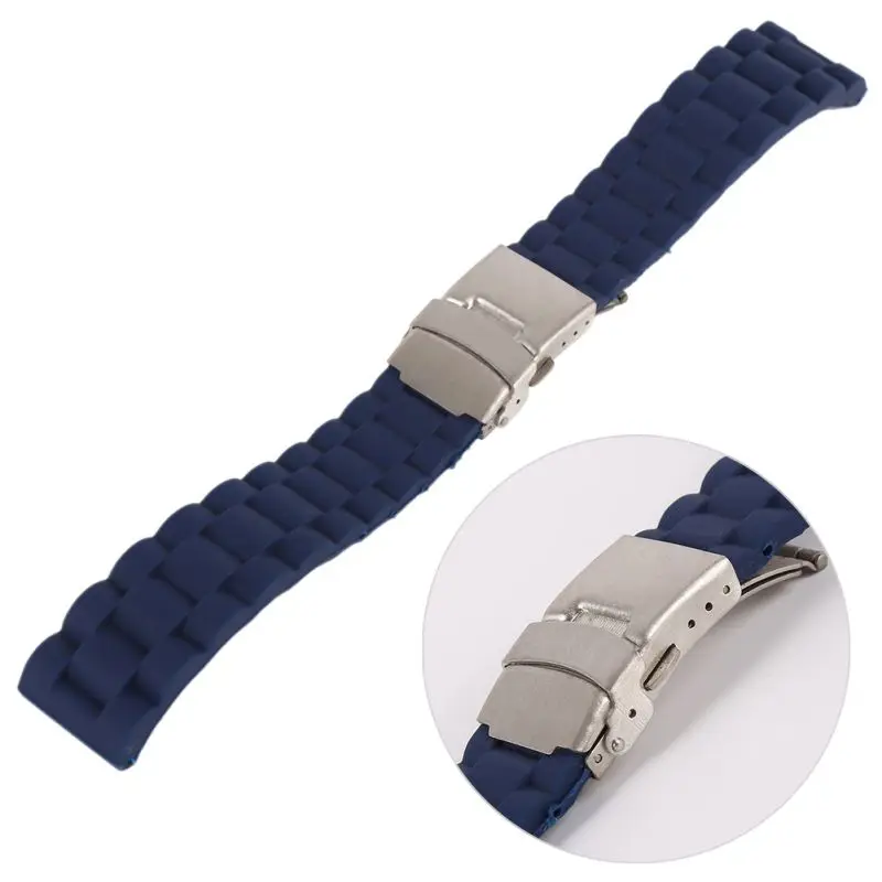 Mens Silicone Rubber Wrist Watch Strap Band Waterproof with Deployment Clasp Red Orange Blue Coffee