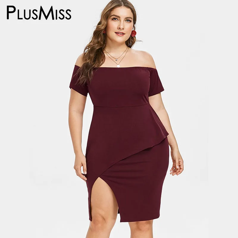 PlusMiss размера плюс XXXXXL сексуальное платье с открытыми плечами облегающее Платья