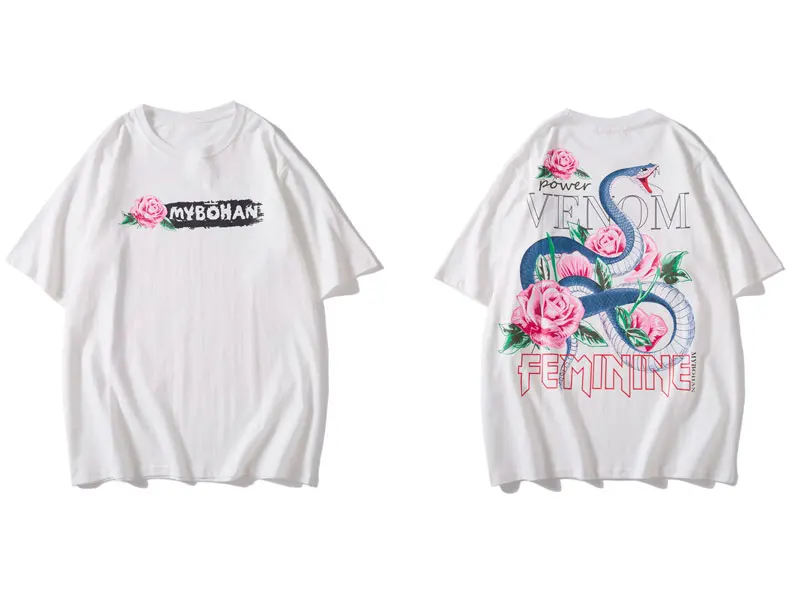 Rose Snake Flowers Print Tshirts 1