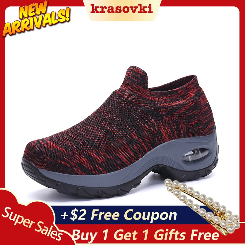 

Krasovki Fitness Shoes Women Knitted Elastic Leisure Dropshipping Large Size Walking Shoes Middle Aged Fashion Women Shoes