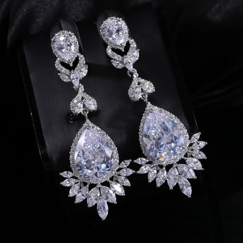 Elegant Evening Dinner Earring Clip Part Wedding Jewelry Long Cz Crystal Big Ear Drop Ear Clip Elegant Evening Dinner Earring Clip Part Wedding Jewelry Long Cz Crystal Big Ear Drop Ear Clip