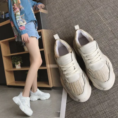 

2019 Spring Autumn Fashion Women Casual Shoes Breathable Platform Wedges Women sneakers Chunky Height Increasing Female shoes