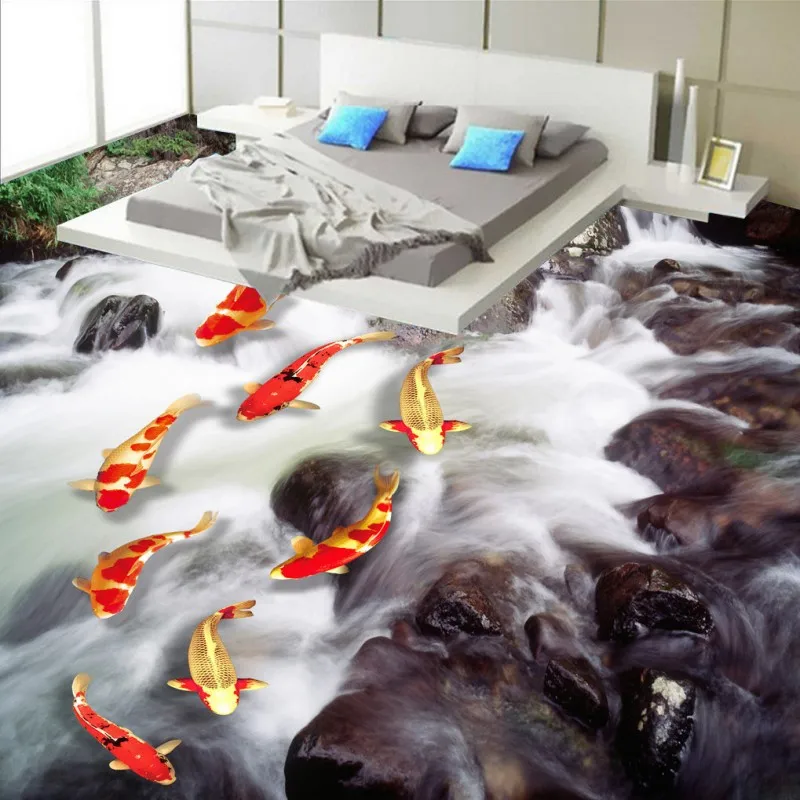 

Free Shipping Flowing water wealthy more than bathroom bedroom 3D floor wear non-slip thickened living room flooring mural