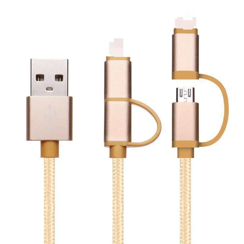 

Two In One Braide Data Line For Apple Android Nyloncable micro usb Charging Cable 0.3m/1m/2m
