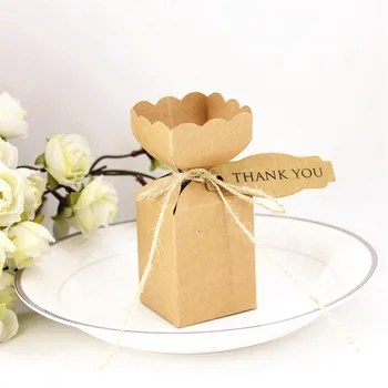 

100Pcs/lot Wholesale Kraft Flower Candy Boxes with rope and Cards Wedding Decoration/ Box for Wedding Invitations and Favors