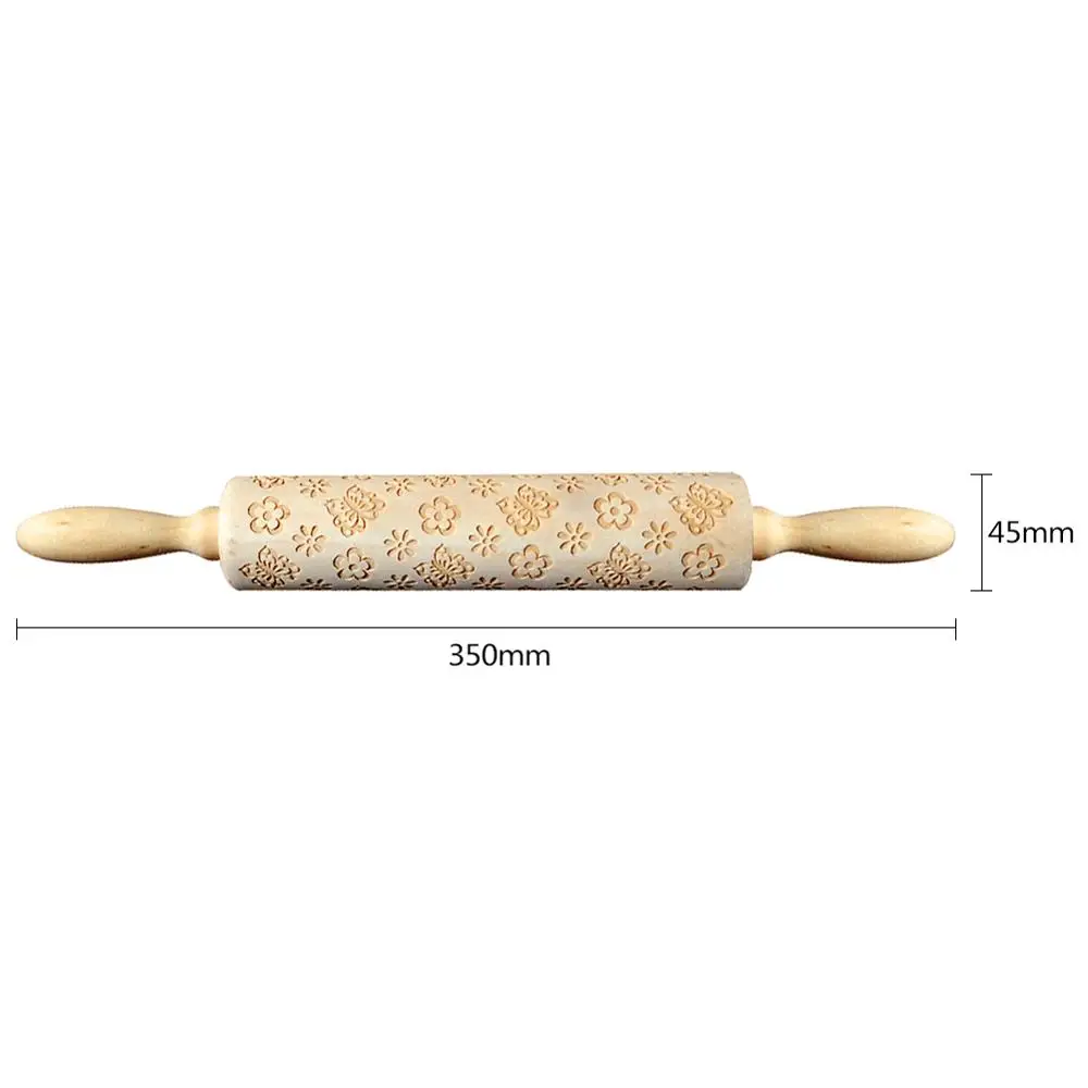 Navidad Скалка Выгравированная резная деревянная эмбс Скалка цветы для выпечки теста кондитерский инструмент - Цвет: A 35cm