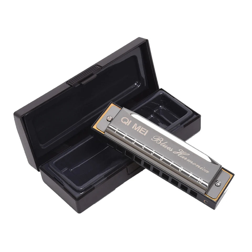 QIMEI Harmonicas 10 Holes 20 Tone Key of C Black Color Blues Jazz Rock