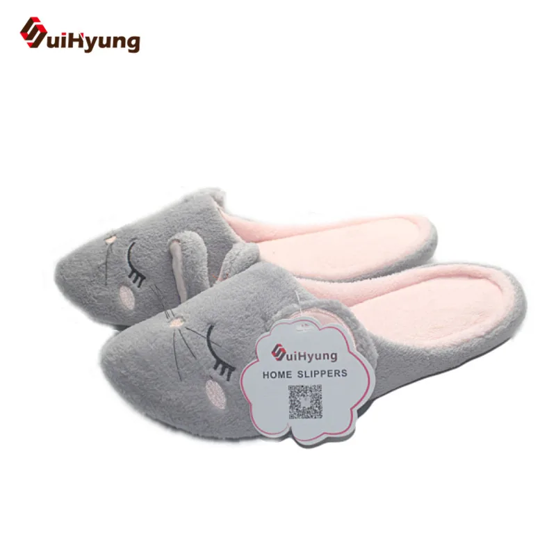 SuiHyung/женские тапочки с милыми животными; домашние тапочки из хлопка; шлепанцы с рисунком мышки; зимняя теплая домашняя обувь