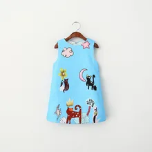 Для маленьких девочек летнее платье с ремешком-бантиком и с мультипликационным рисунком повседневная одежда принцессы с принтом модная корейская детская одежда 6 шт./партия