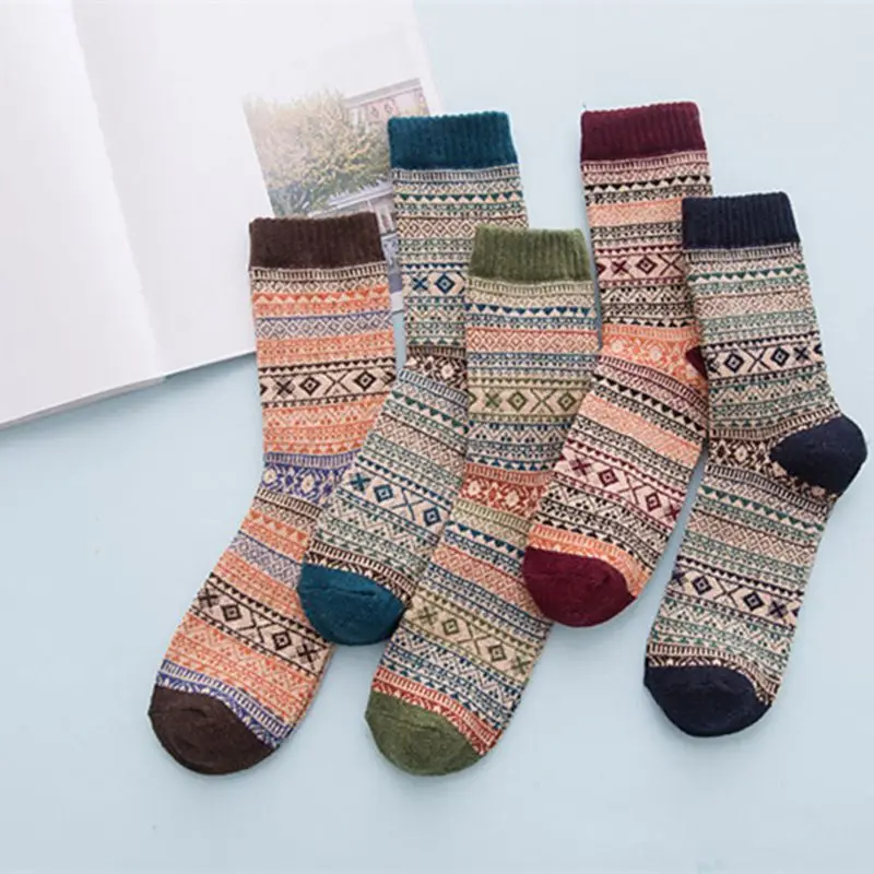 

Men Thicken Striped Plaid Long Socks Retro Geometric Knit Faux Rabbit Wool Socks