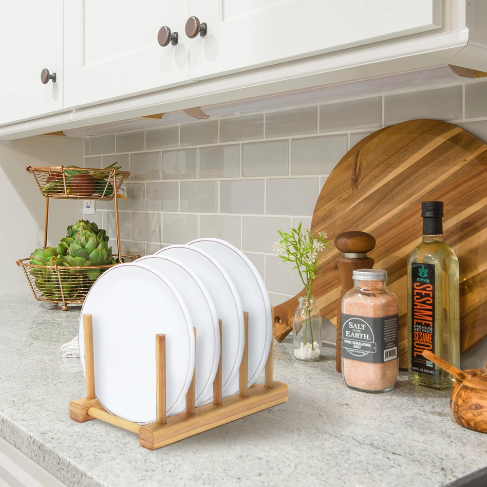 Bamboo Plate Racks Pot Lid Rack Shelf Plate Book Racks Cooking