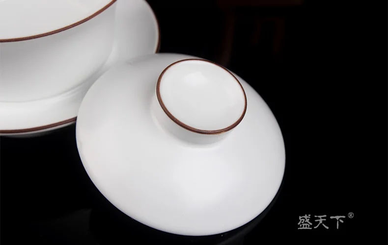 Jingdezhen Ding Kiln матовый белый коричневый обод белый керамический гайвань Gongfu заваривание чая чашка Gaiwan 160 мл керамический Tureen три чаши