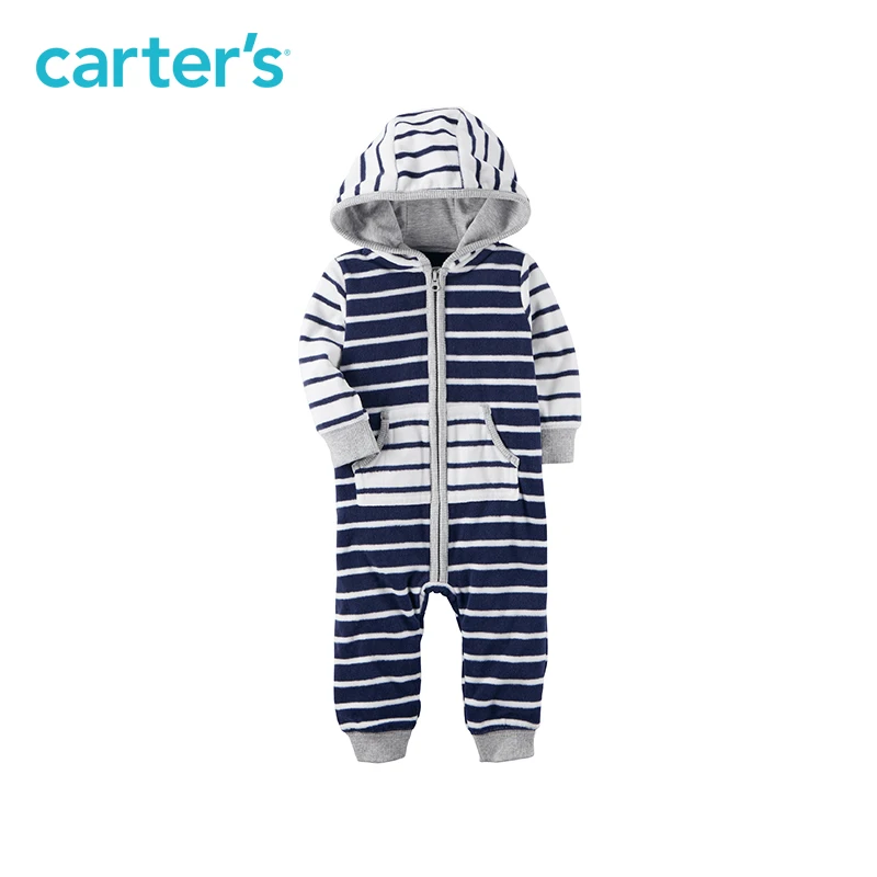 

Carter's 1-Piece baby children kids clothing Boy Fall & Winter Stripe Hooded Fleece Jumpsuit 118H721