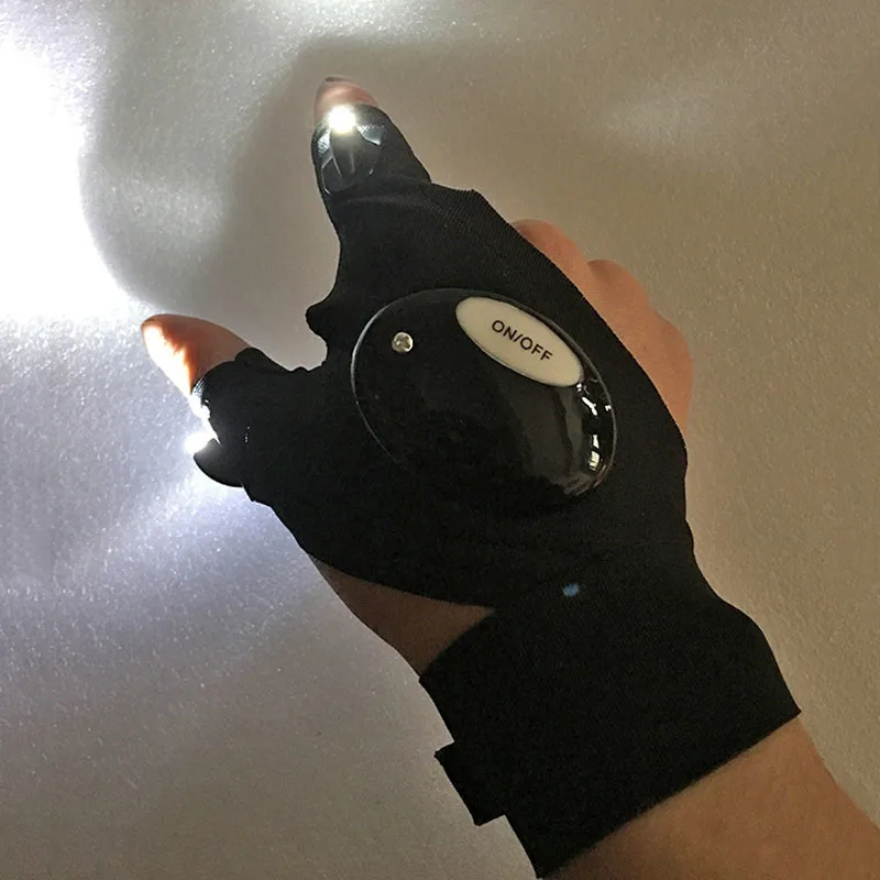 Спорт на открытом воздухе перчатки со светодиодами ночной вид Рыбалка бег фиксирующий прожектор ремонт лампы фонарик Lite без пальцев мульти инструмент