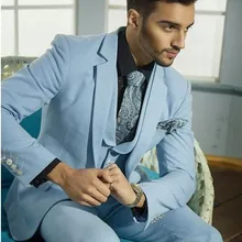 Лидер продаж Небесно-Голубой жениха Смокинги для женихов Для мужчин Свадьба Пром Блейзер Бизнес Костюмы индивидуальный заказ(куртка+ Брюки для девочек+ жилет+ галстук) нет: 319