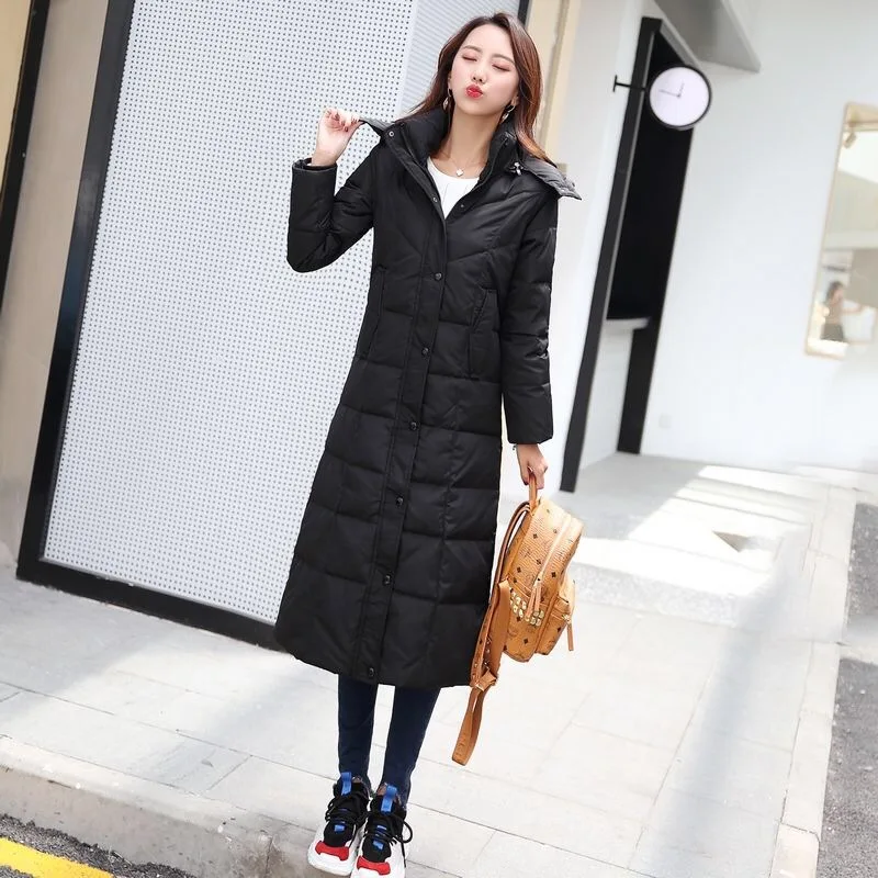 Vangull 4XL новая белая куртка-пуховик для женщин, плотное длинное зимнее пальто для женщин с капюшоном, Корейская женская куртка-пуховик Doudoune Femme - Color: Black