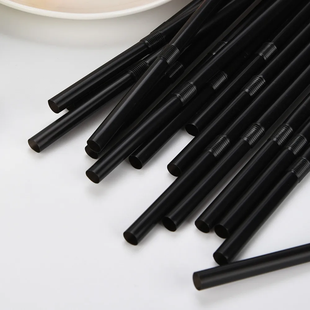 100 шт Одноразовые черные длинные гибкие соломинки для питья, пластиковые одноразовые соломинки для украшения свадебной вечеринки