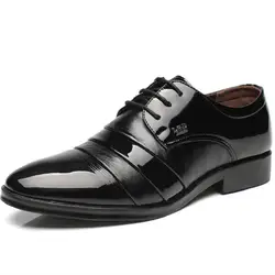 Высококачественная Мужская обувь в деловом стиле платье дышащий Обувь с острым носом на плоской подошве из натуральной кожи бренд Оксфорд