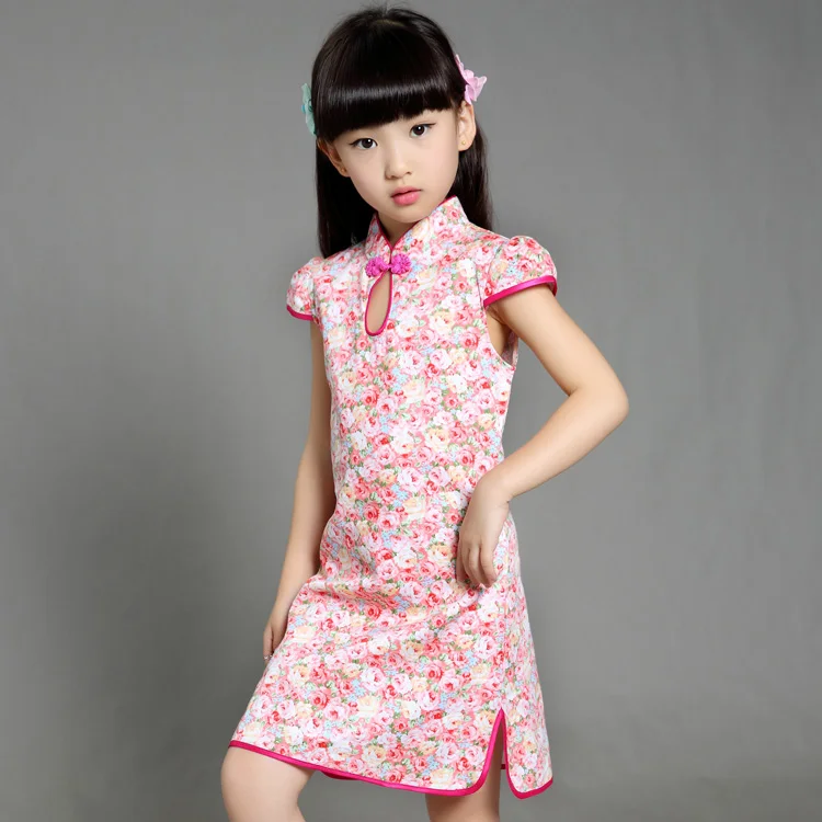 Girls Cheongsam Dress Chinese Traditional Style Summer Dress Girl Prom