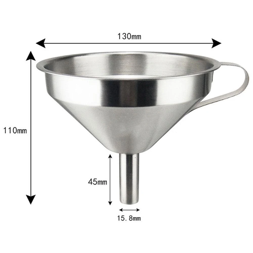 

Tool Funnel Handle 11/13/15cm Decanting Pouring Silver Home Stainless Steel Large Removable Strainer