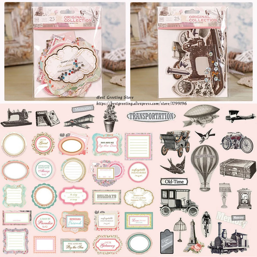 

Old Time Transportation Vintage Cardstock Die Cuts,retro printed scrapbook tag,titles diy scrapbooking cardstock pack