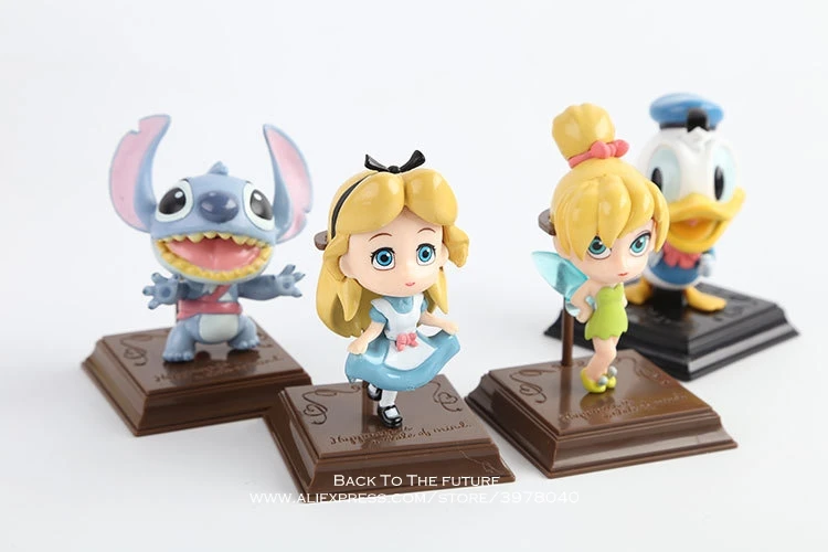 

Disney Princess Alice fairy Donald Duck Stitch 4pcs/set 7cm Action Figure Anime Decoration Collection Figurine Toys model child