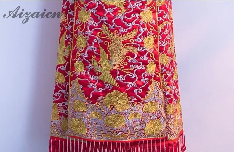 Мода дракон феникс длинный Cheongsam Современная невеста свадебное платье Qi Pao женское китайское свадебное платье Qipao восточные красные тонкие
