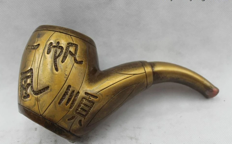 

6"Chinese Folk Pure Bronze excellent beautiful plain sailing pipe Statue