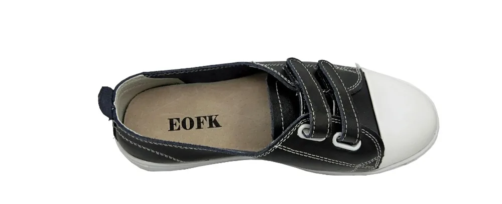 EOFK/весенние женские белые туфли на плоской подошве; кожаная повседневная обувь; женская обувь на плоской подошве с круглым носком на застежке-липучке