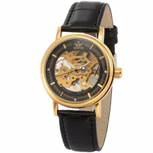

SEWOR Clock Men Thin Case Crystal Wristwatch Golden Black Skeleton Relogio Masculino Mechanical Hand-wind Male Wrist Watch