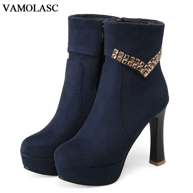 VAMOLASC New font b Women b font Autumn Winter Faux Suede Ankle Boots Sexy Zipper Square
