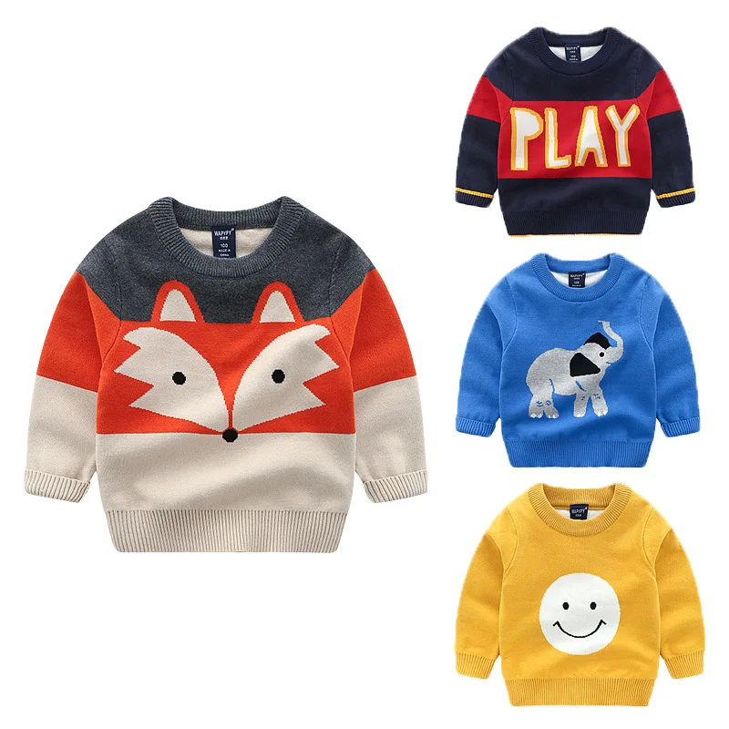 Детский свитер с героями мультфильмов; Однотонный хлопковый кардиган для мальчиков и девочек; Высококачественный пуловер с круглым вырезом и длинными рукавами