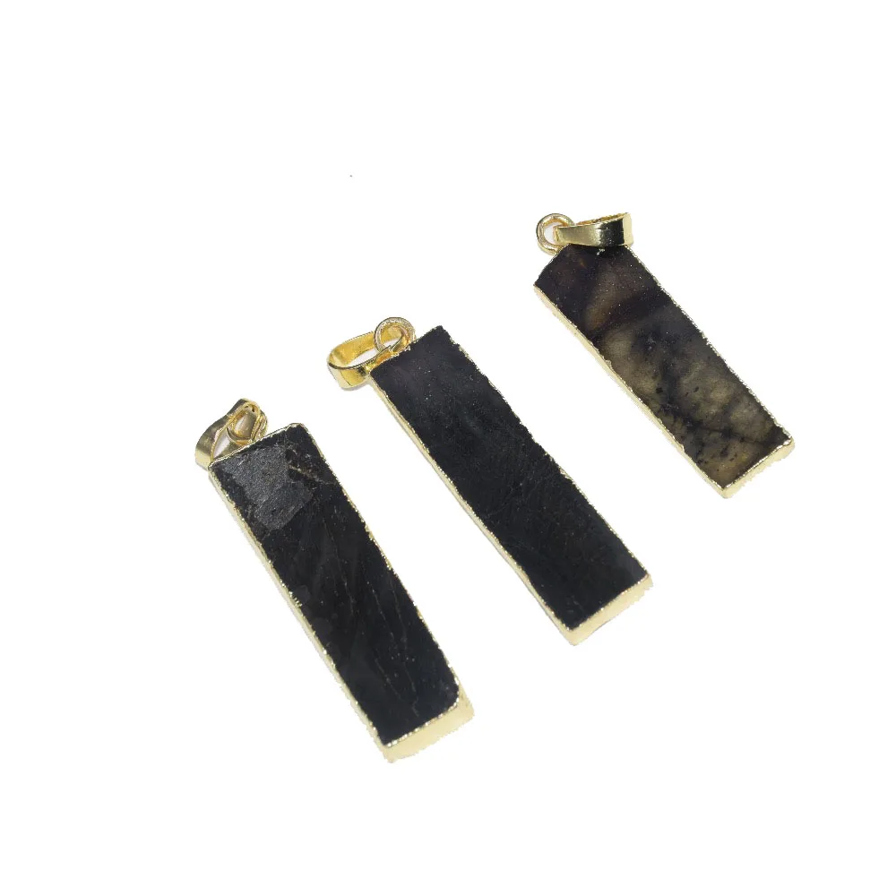 

Gold Bezel Long labradorite healing pendant natural stone for women 2020 flash rectangle big deep grey gem point jewelry polish