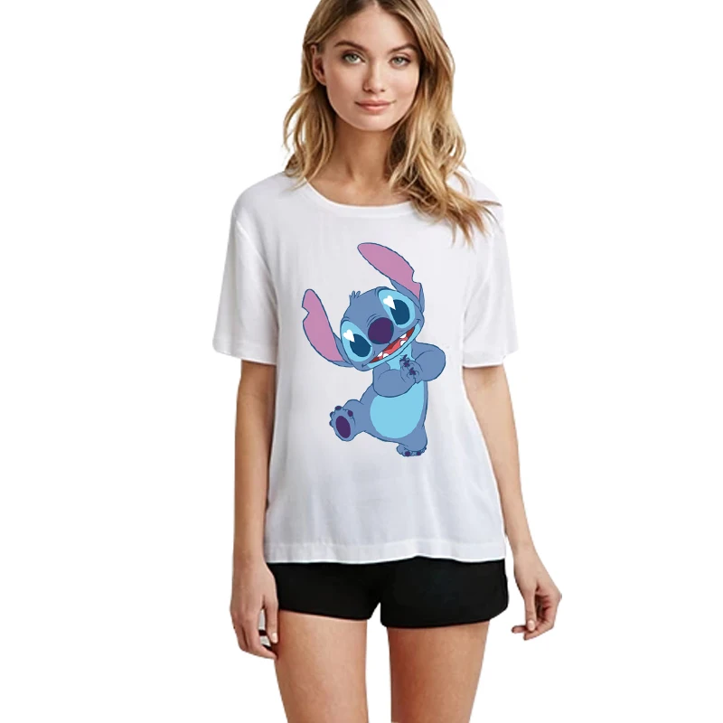 المحملة قميص فام قمم عارضة تي شيرت النساء جميل ليلو و غرزة طباعة الشرير الأبيض زائد حجم المحملات