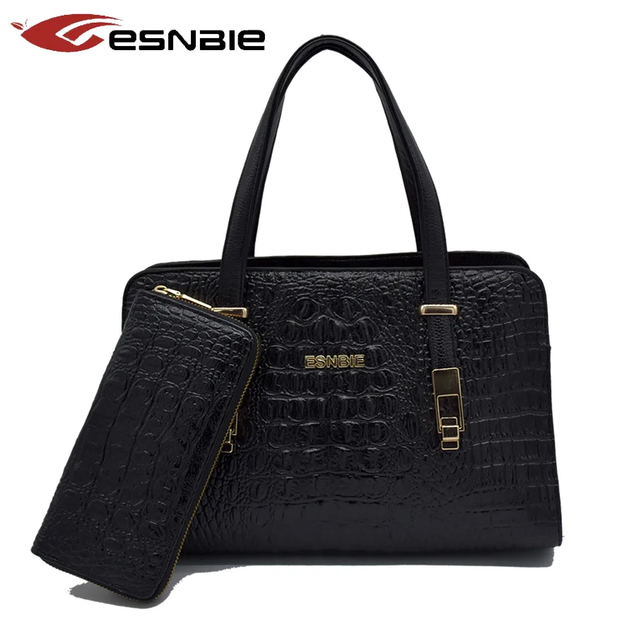 

New Women Bag Crocodile Pattern Embossed Leather Two Set Purse and Handbags Famous Brands Designer Handbag Female Shoulder Bags
