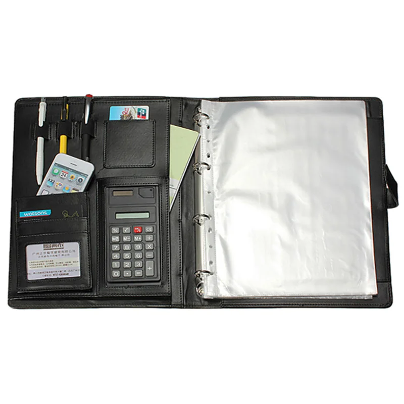 Черный A4 Конференц-папка для руководителя портфель из искусственной кожи органайзер для документов с калькулятором